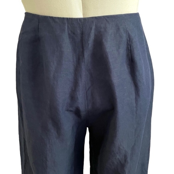Precis Petite Navy Blue Linen Blend High Rise Wide Leg Cropped Pants - 6 🇬🇧 - Picture 6 of 11